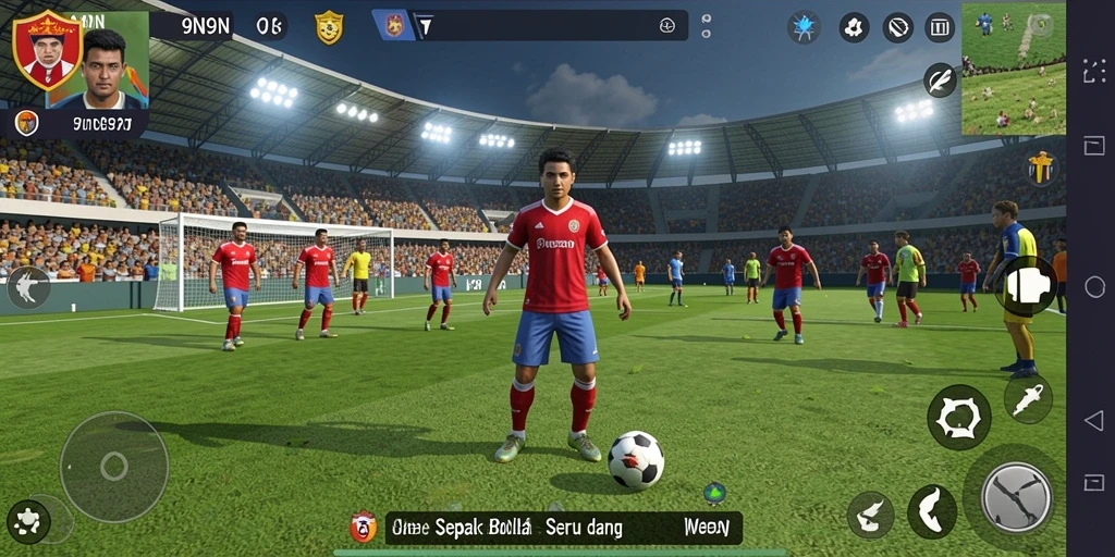 Tampilan gameplay 9N9N dengan aksi sepak bola yang mendebarkan.