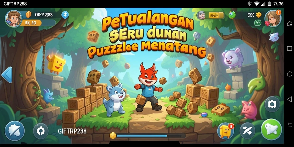 Screenshot gameplay dari GIFTRP288 yang menunjukkan berbagai teka-teki menarik.