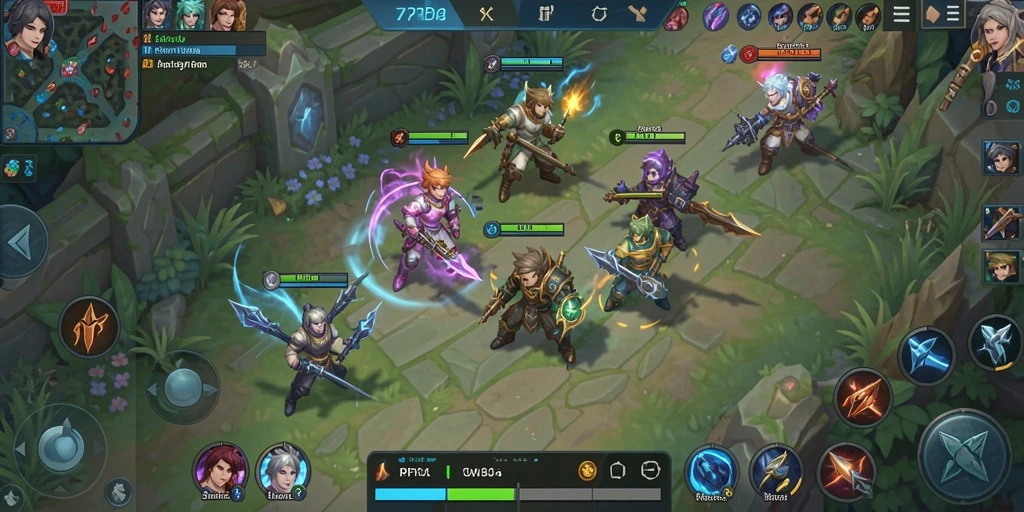 Screenshot gameplay PP7 menampilkan pertarungan seru antara tim di arena.