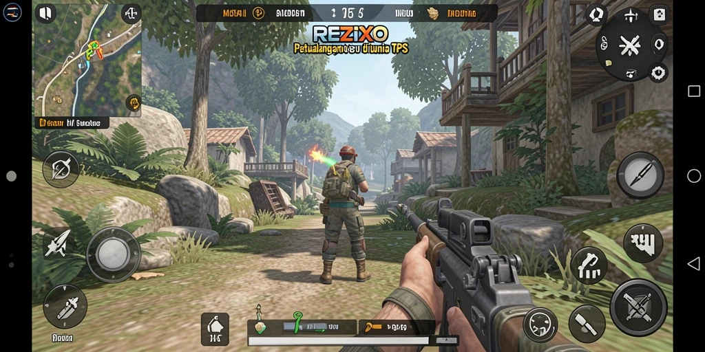 Tangkapan layar dari gameplay TPS di REZIXO yang penuh aksi.